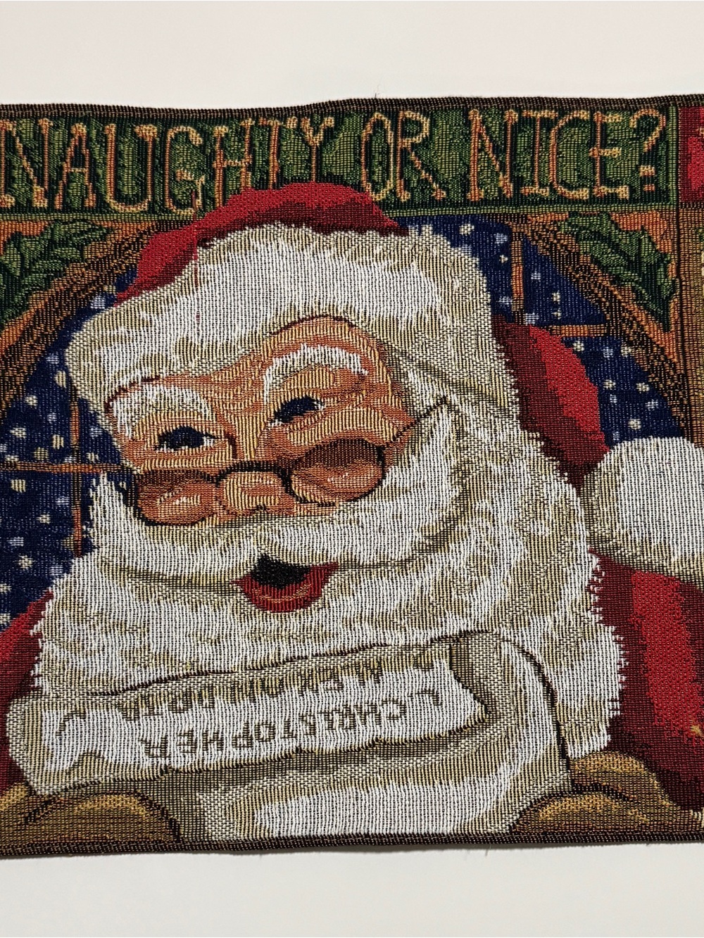 Vintage Santa Naughty or Nice Tapestry Placemats Set of 4 Christmas